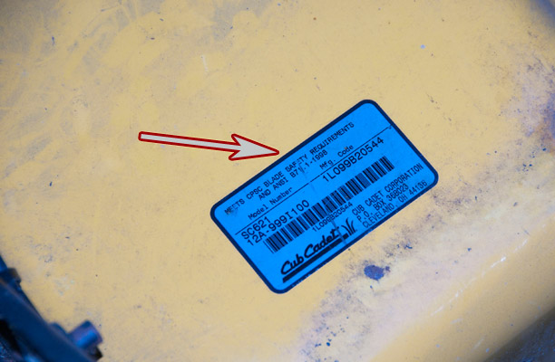 Cub Cadet push mower model number and manufacturer code