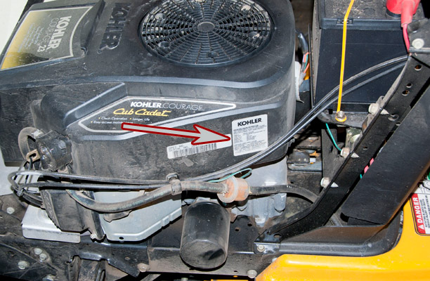 Cub Cadet with Kohler Courage Engine Spec and Serial Number Location