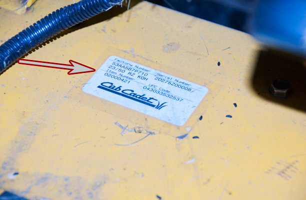 Cub Cadet Z-Force zero-turn model and serial number location