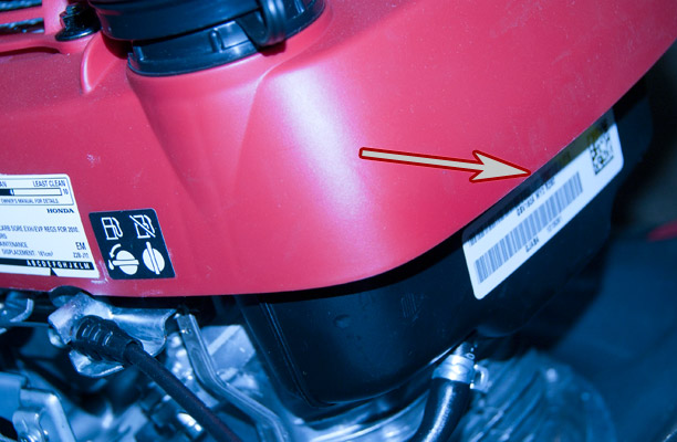 Honda Engine model and serial number location on a Honda push mower
