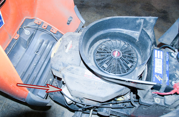 Briggs & Stratton model, type and code location on a Husqvarna Tractor