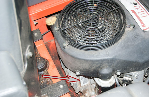 Kawasaki engine model and serial number location on a Husqvarna Zero-Turn Rider