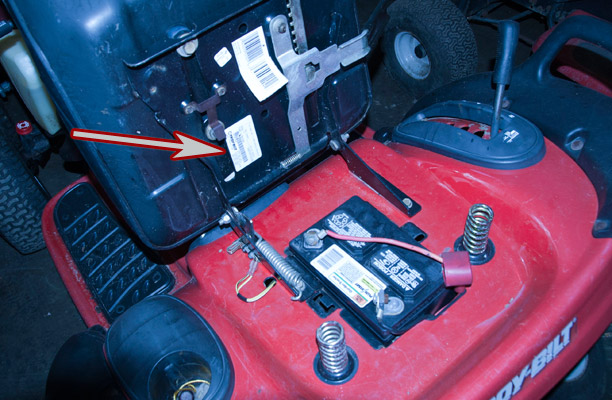 Troy-Bilt Riding Tractor Mower Model and Serial Number Location