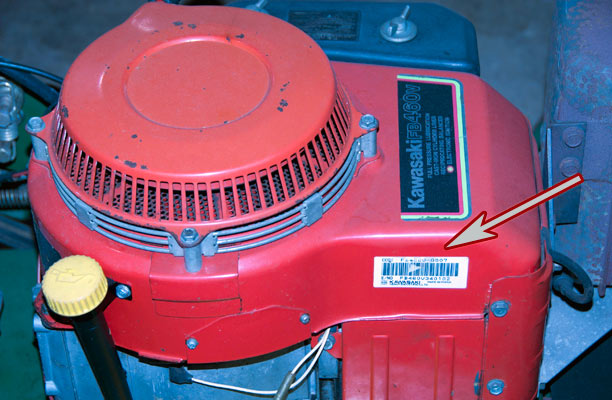 Kawasaki Engine Model and Spec Location on Ransomes Zero Turn Mower