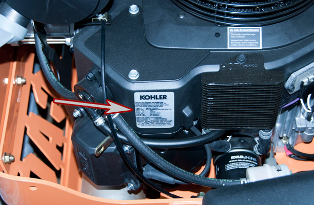 Kohler Engine Model and Serial Number Location on a Scag Turf Tiger