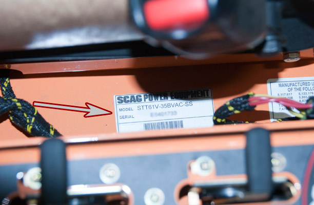 Scag Model and Serial Numbers on a Scag Turf Tiger