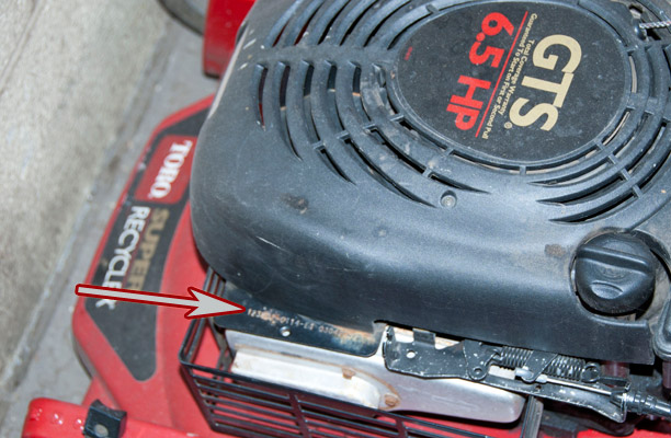Briggs & Stratton Model, Type and Code Location on a Toro GTS Push Mower