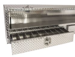 Buyers Products 1705651 21" x 13.5"/11.5" x 88" Contractor Style Diamond Tread Aluminum Topside Toolbox with Drawers - BUY 1705651