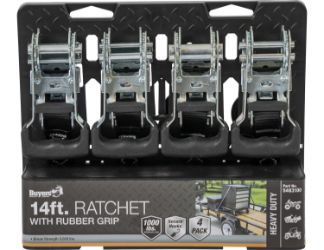 Buyers Products 5483100 1" x 14 Black Ratchet Strap - Vinyl Coated Keeper Style Hook 