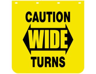 Buyers Products B2436YC Yellow Polymer Mudflaps - "Caution Wide Turns" - 24" W x 36" H - Pair 