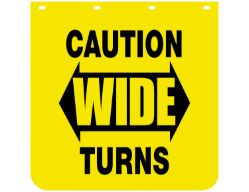 Buyers Products B2436YC Yellow Polymer Mudflaps - "Caution Wide Turns" - 24" W x 36" H - Pair - BUY B2436YC