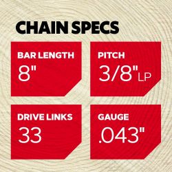 Oregon 90F033G Oregon 90F Chain for 8 in. Bar - 33 Drive Links - fits Milwaukee - OCS 90F033G