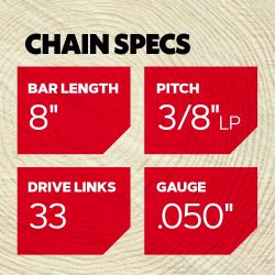 Oregon 91VXL033G Oregon 91VXL VersaCut Saw Chain for 8 in. Bar - 33 Drive Links - fits Kobalt, Chicago, Earthwise, Greenworks, Sun Joe and more - OCS 91VXL033G