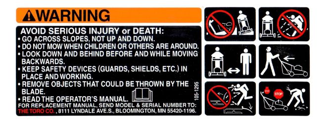 Toro 105-1295 Warning Decal 