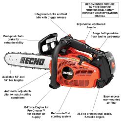 ECHO CS-355T-16 16" 35.8cc Recoil Start Top Handle Gas Chainsaw - ECH CS-355T-16