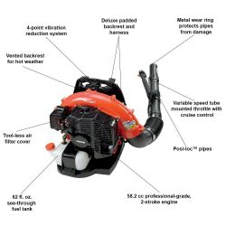 ECHO PB-580T 58.2cc 215mph 510CFM Gas Backpack Leaf Blower w/ Tube-Mounted Throttle - ECH PB-580T
